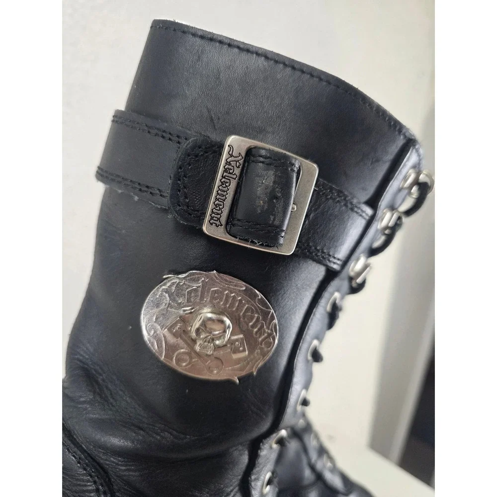 Xelement X19409 Fury Mens 9.5 Black Leather Motorcycle Biker Boots Lace Side Zip